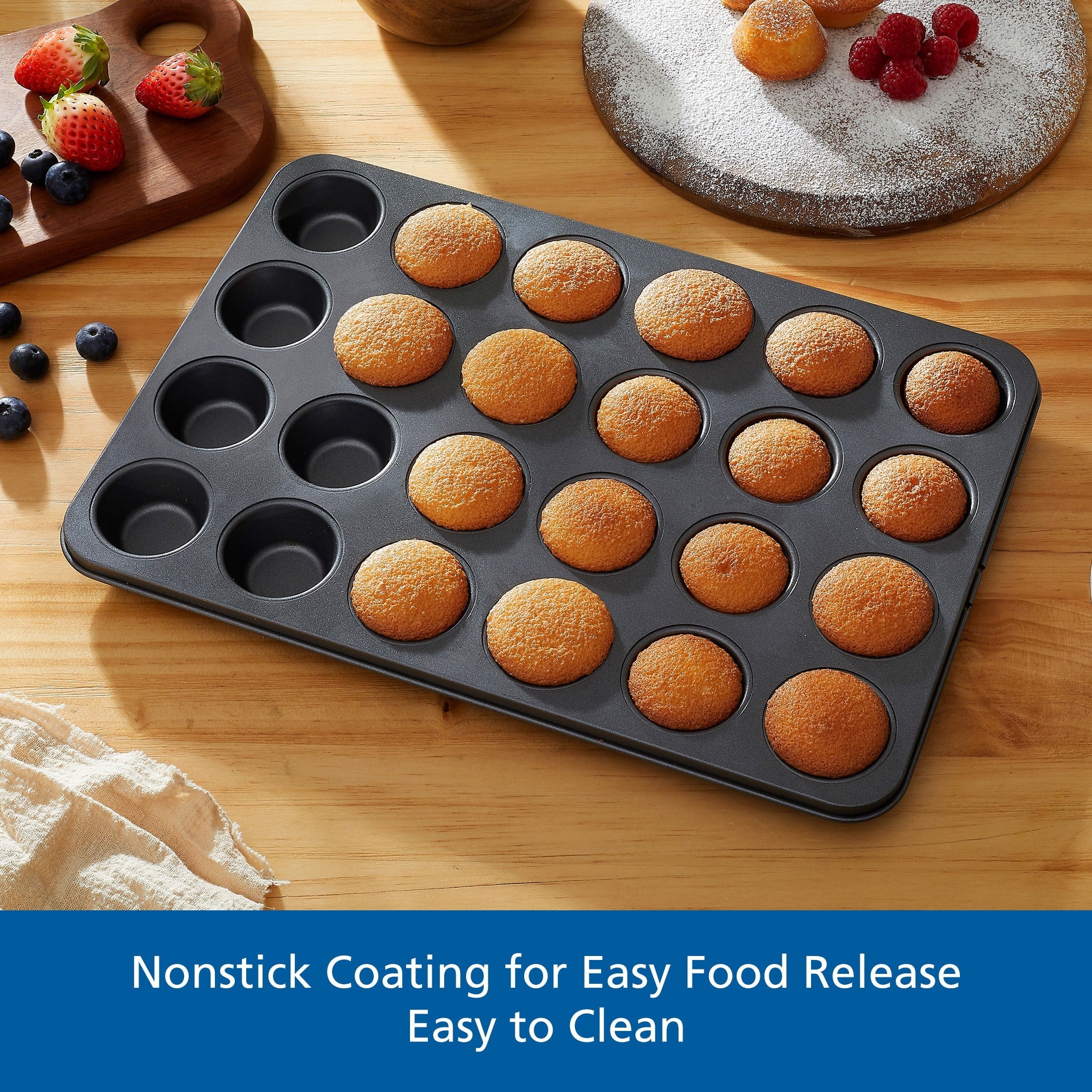 Time-Saving 24 Cavity Mini Muffin Pan, Non-Stick Bakeware,1.8 inch Diameter Cups,Gray,Carbon Steel - Premium Stainless Steel Garlic Presser & Peeler Detail