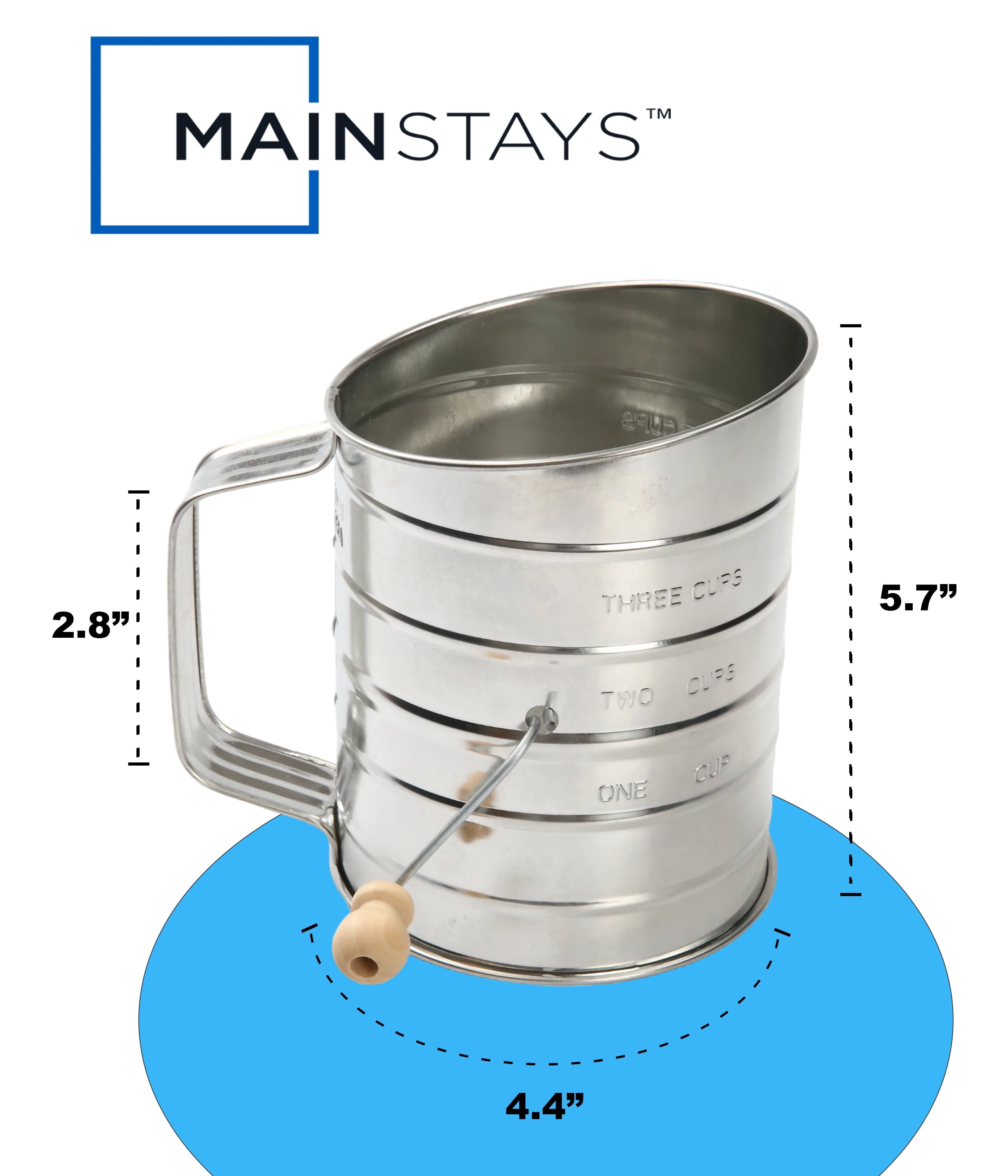 Ergonomic Manual Stainless Steel 3 Cup Flour Hand-Crank Sifter with Beechwood Handle Silver - Premium Stainless Steel Garlic Presser & Peeler Detail