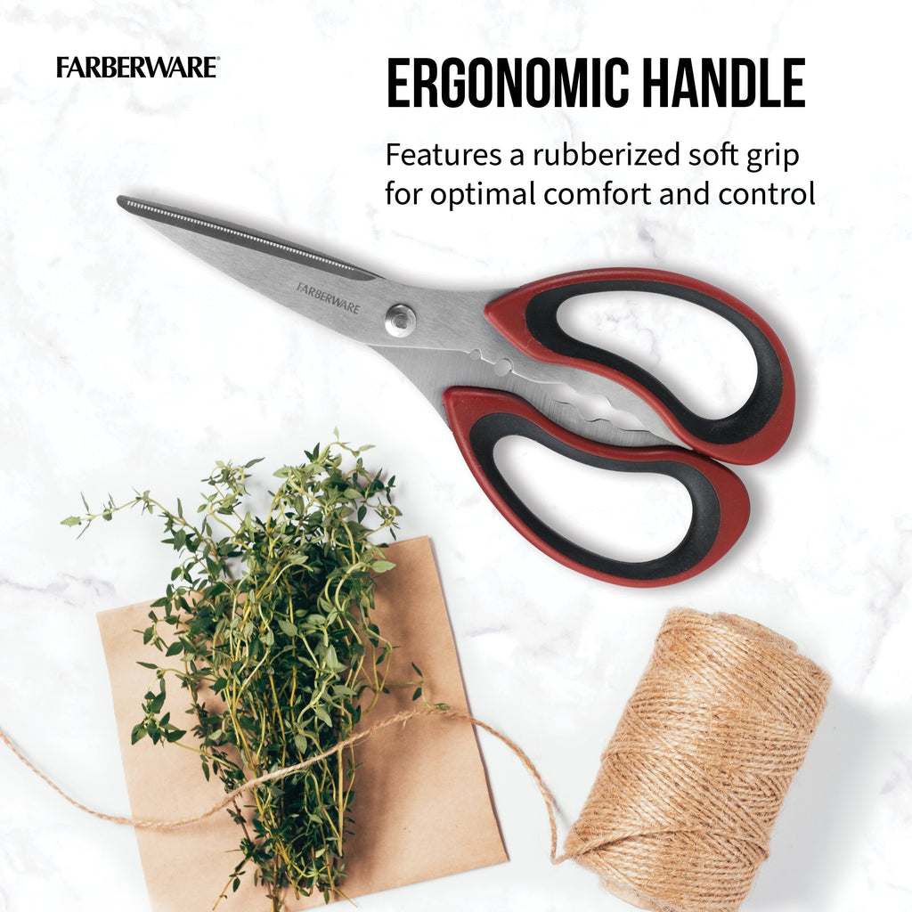 Time-Saving Stainless Steel Kitchen and Herb Shears with Red and Black Handle - Premium Stainless Steel Garlic Presser & Peeler Detail