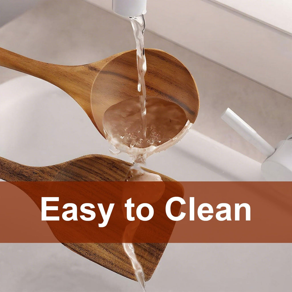 Non-Stick Safe 10Pcs Wooden Spoons for Cooking, Smooth Finish Teak Wooden Utensils for Cooking, Soft Comfort-Grip Wood Spoons for Co... - Ergonomic Kitchen Tongs and Cooking Spoon Utensil Detail