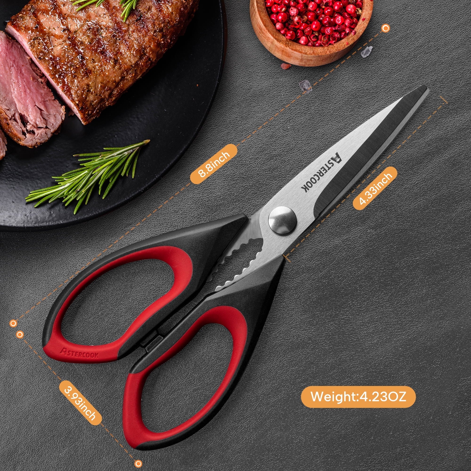 Time-Saving 2 Pcs Kitchen Scissors, Heavy Duty Shears with Serrated Blade, Ergonomic Handle Food Scissor for Poultry, H... - Innovative Kitchen Helper for Modern Cooking Detail