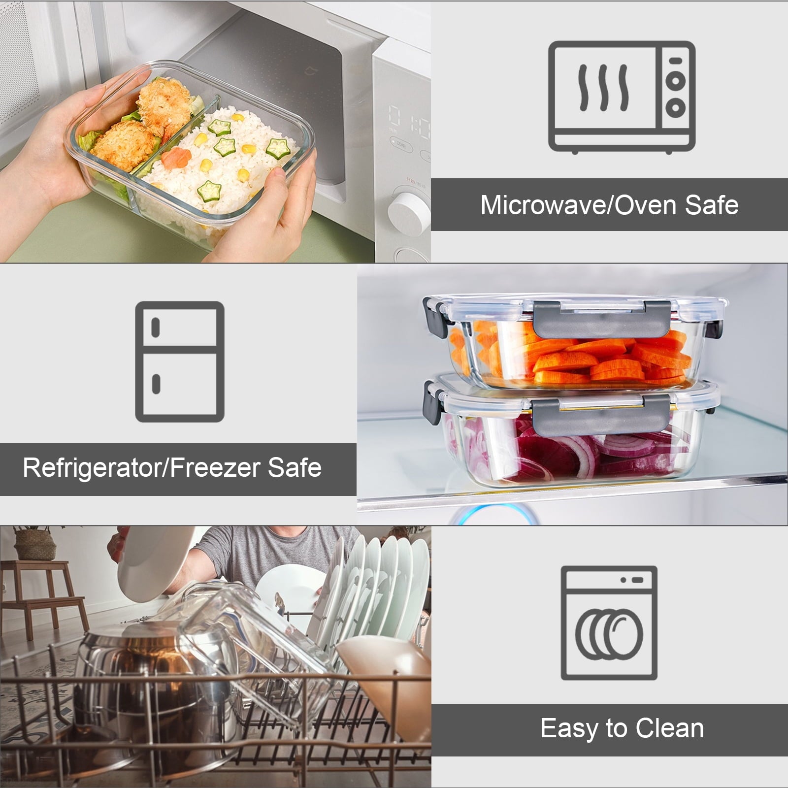 Playful Geometric 8 Pcs Glass Food Storage Containers with Lids, 2 & 3 Compartment Glass Airtight Meal Prep Containers (4 Containers & ... - Fun Food Fidget Cookie Squishable Toy Detail