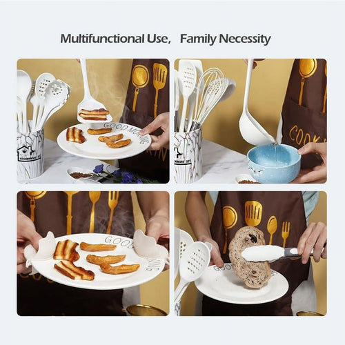Durable Steel Silicone Cooking Utensils Set - 446°F Heat Resistant Kitchen Utensils,Turner Tongs,Spatula,Spoon,Brush,Whisk,Kitchen ... - High-Precision Culinary Tool for Baking & Cooking Detail