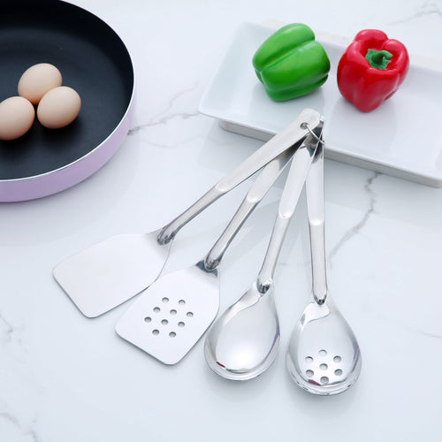 Durable Steel Stainless Steel 4-Piece Utensil Set: Includes Spatula, Slotted Spatula, Spoon, and Slotted Spoon - High-Precision Culinary Tool for Baking & Cooking Detail