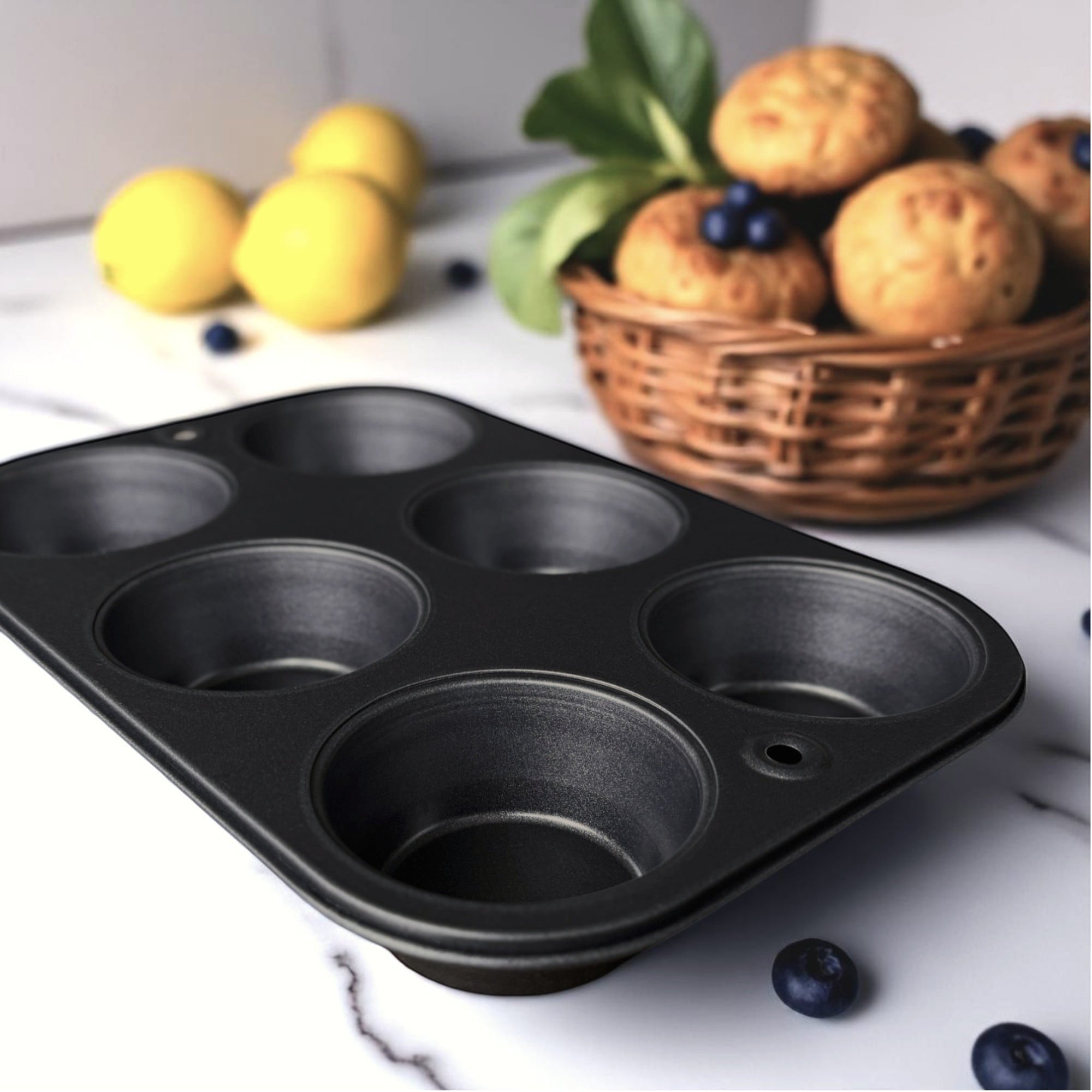 Premium Kitchen 6-Cup Nonstick Steel Muffin Pan, 2.9" Cup, Gray, 1 Count - Multi-Functional Manual Food Chopper & Slicer Detail