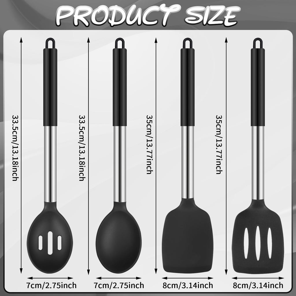 Premium Silicone Silicone Cooking Spatulas and Spoons, 4 Pack Heat Resistant Silicone Cooking Utensils Set, Non-stick Large Ki... - Ergonomic Kitchen Tongs and Cooking Spoon Utensil Detail