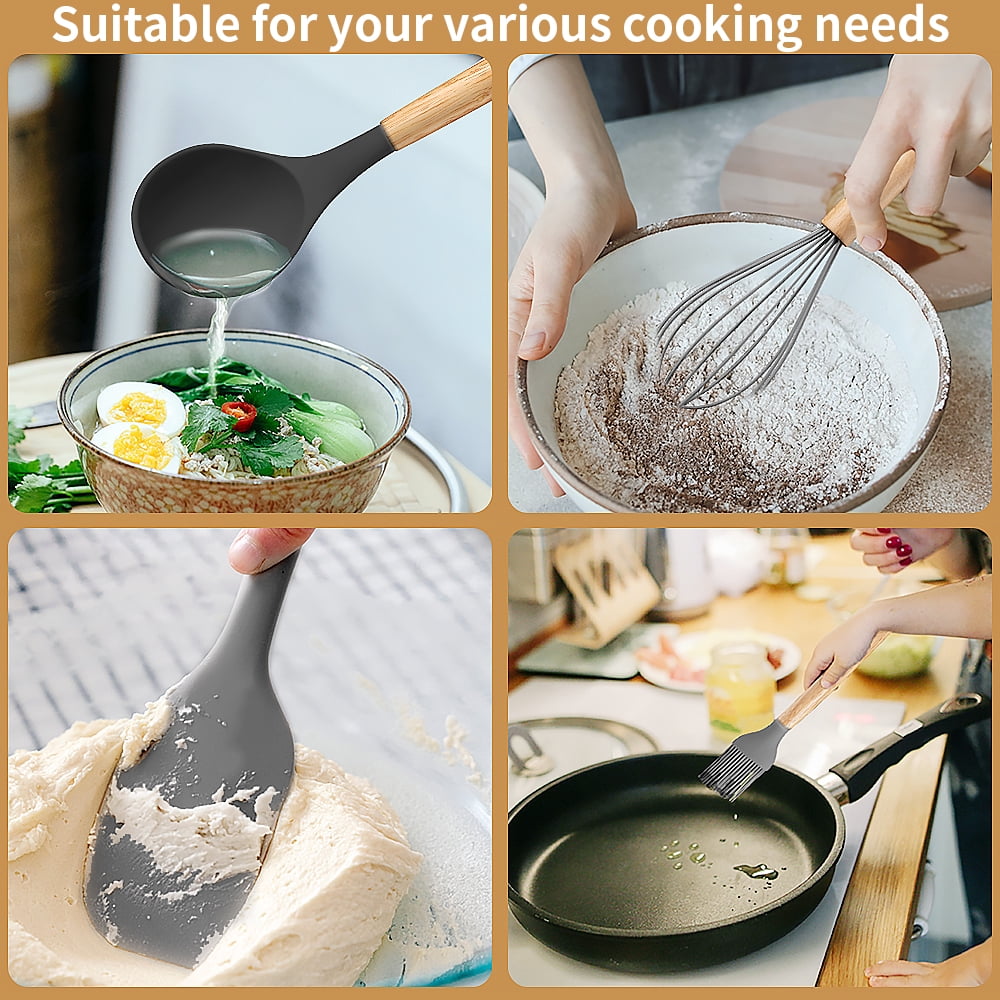 Heat-Resistant Silicone Wooden Heat Resistant Kitchen Utensil Set, 12 pcs - Heat-Resistant Silicone Cooking Spatula Turner Detail
