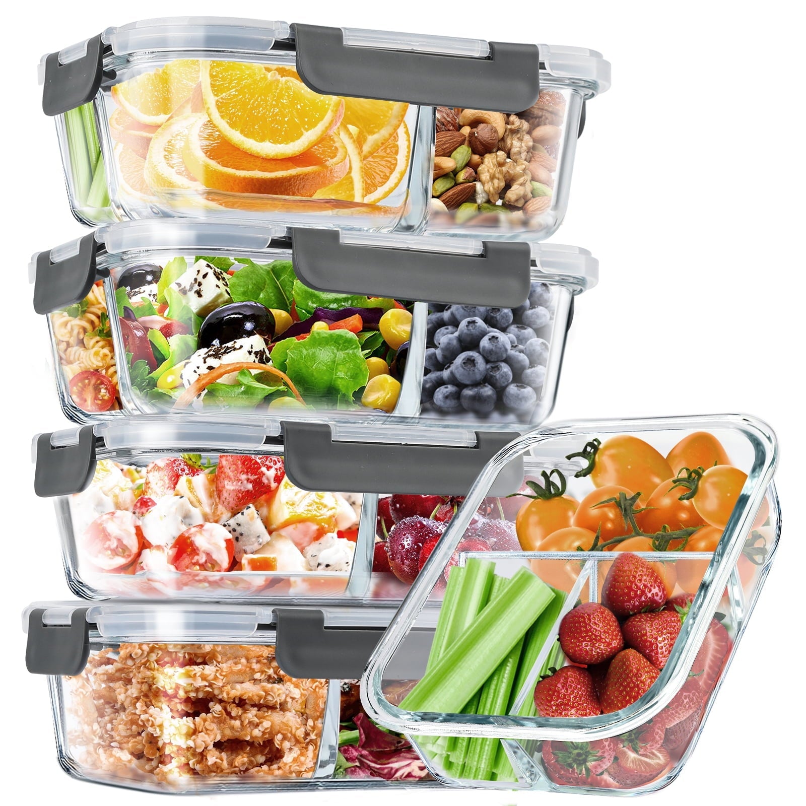 Playful Geometric 8 Pcs Glass Food Storage Containers with Lids, 2 & 3 Compartment Glass Airtight Meal Prep Containers (4 Containers & ... - Fun Food Fidget Cookie Squishable Toy Detail