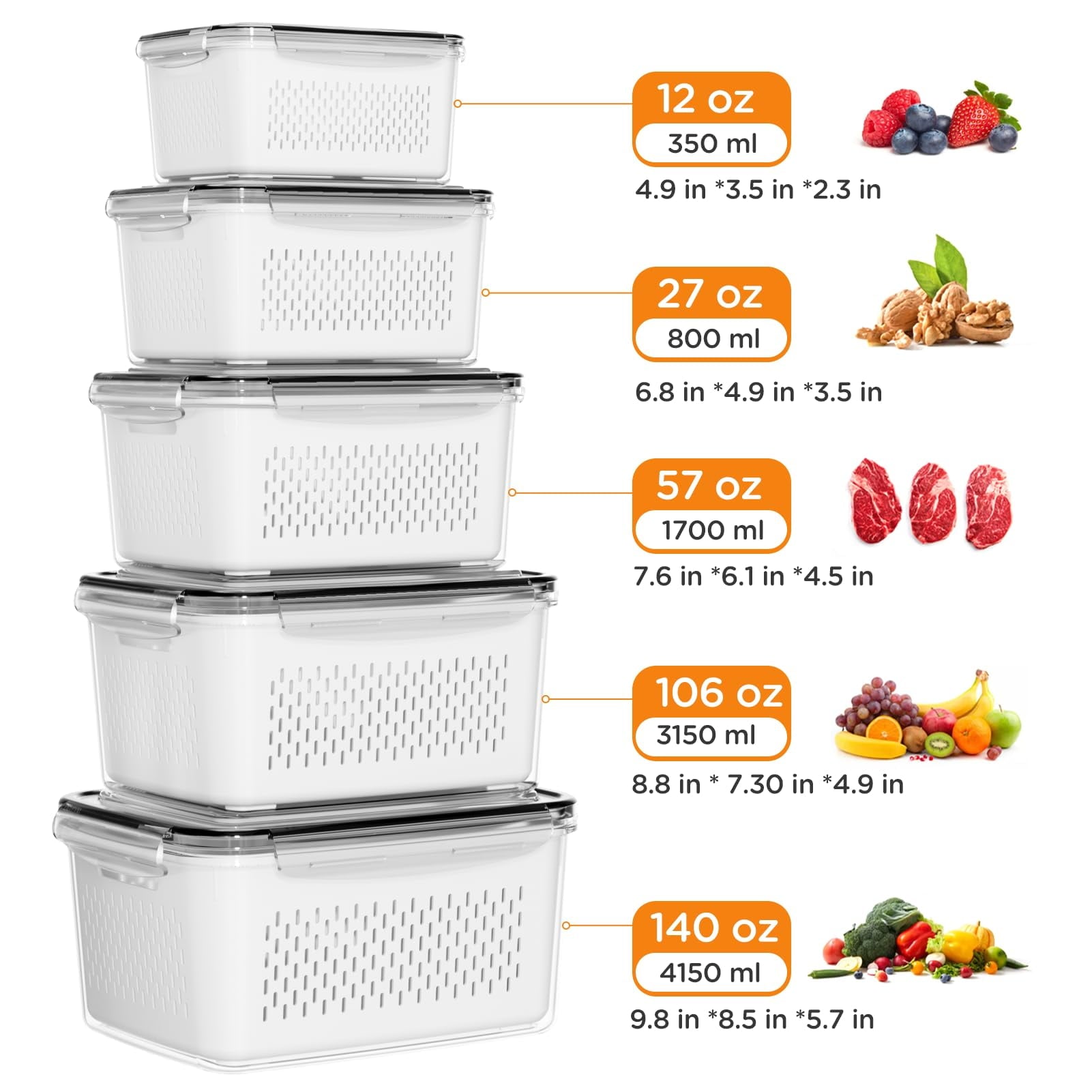 Playful Geometric 5 Pack Fruit Storage Containers for Fridge with Removable Colanders and Lids, 5 in 1 Leakproof Fridge Organizer Bins ... - Deliciously Soft Cupcake Sensory Glob Detail