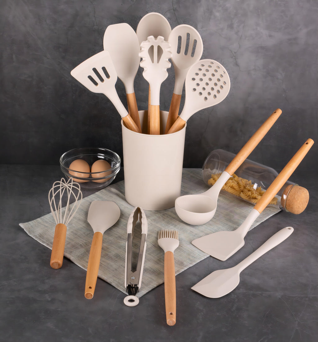 Non-Stick Safe 14pcs Cooking Utensil Set with Caddy - Durable Turner & Ladle Utensil Set for Home Chefs Detail