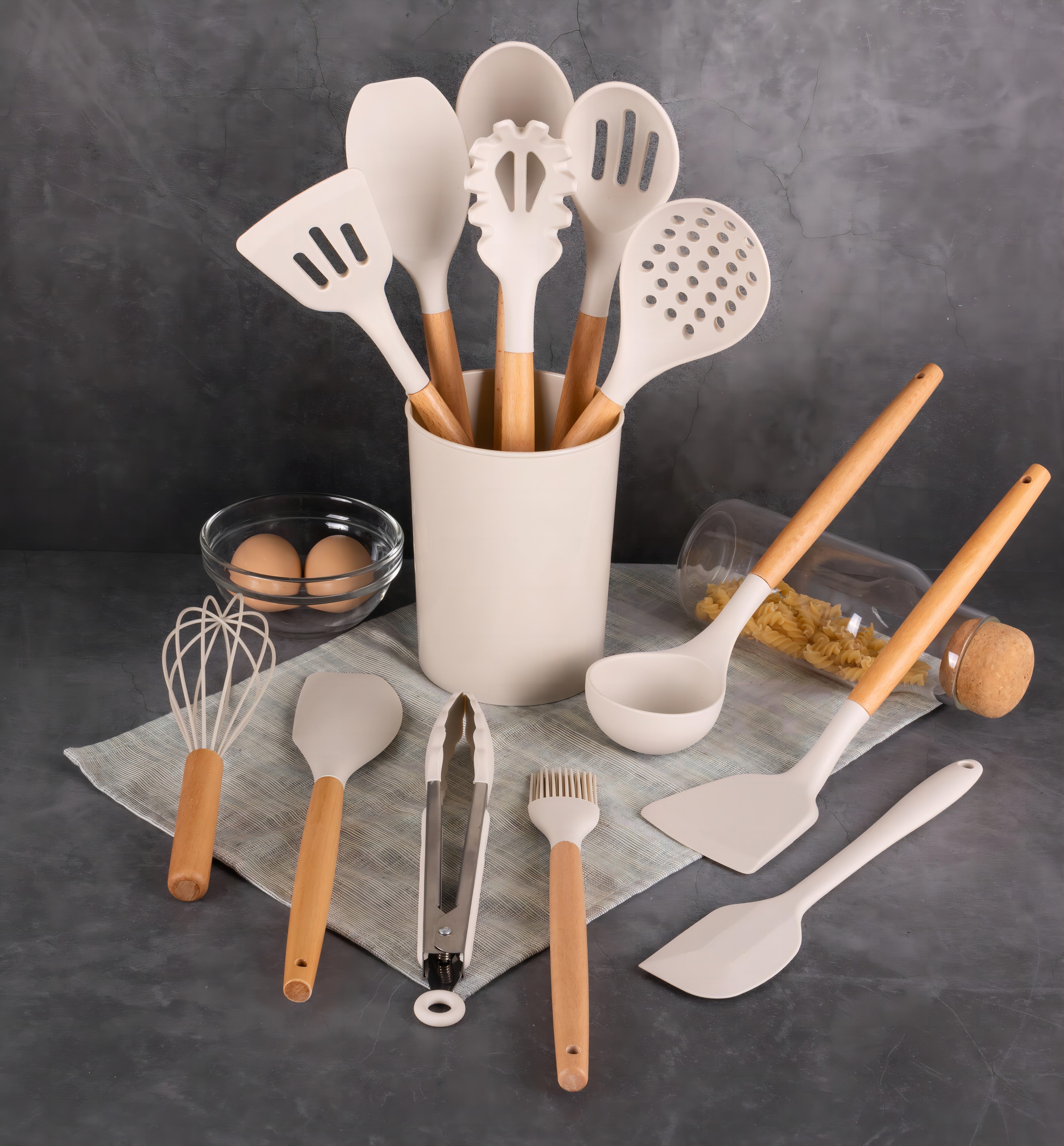 Non-Stick Safe 14pcs Cooking Utensil Set with Caddy - Durable Turner & Ladle Utensil Set for Home Chefs Detail