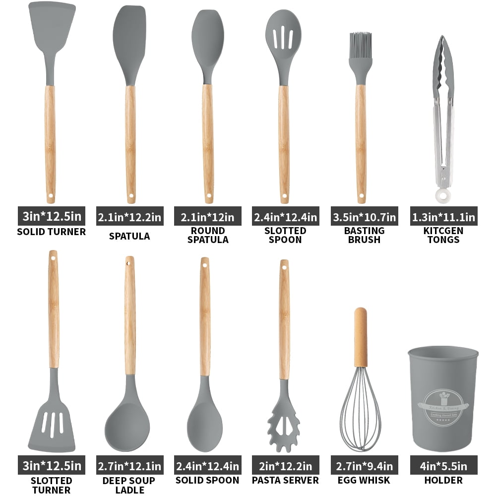 Professional Grade Silicone Wooden Heat Resistant Kitchen Utensil Set, 12 pcs - High-Precision Culinary Tool for Baking & Cooking Detail