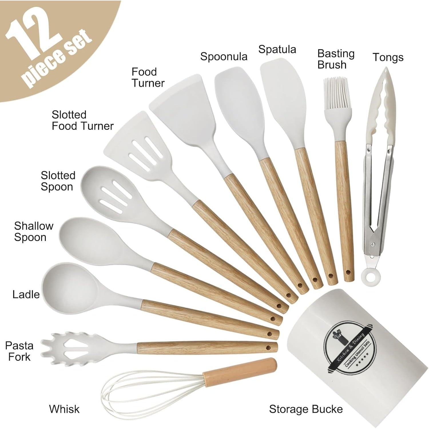 Seamless One-Piece Cooking Utensils Set, 12 packs Non-Stick Silicone Cooking Kitchen Utensils Spatula Set with Wooden Handles and... - Heat-Resistant Silicone Cooking Spatula Turner Detail