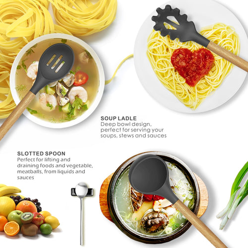 Ergonomic Cooking Silicone Cooking Utensils Set - 446°F Heat Resistant Silicone Kitchen Utensils for Cooking,Kitchen Utensil Spatula Se... - Durable Turner & Ladle Utensil Set for Home Chefs Detail