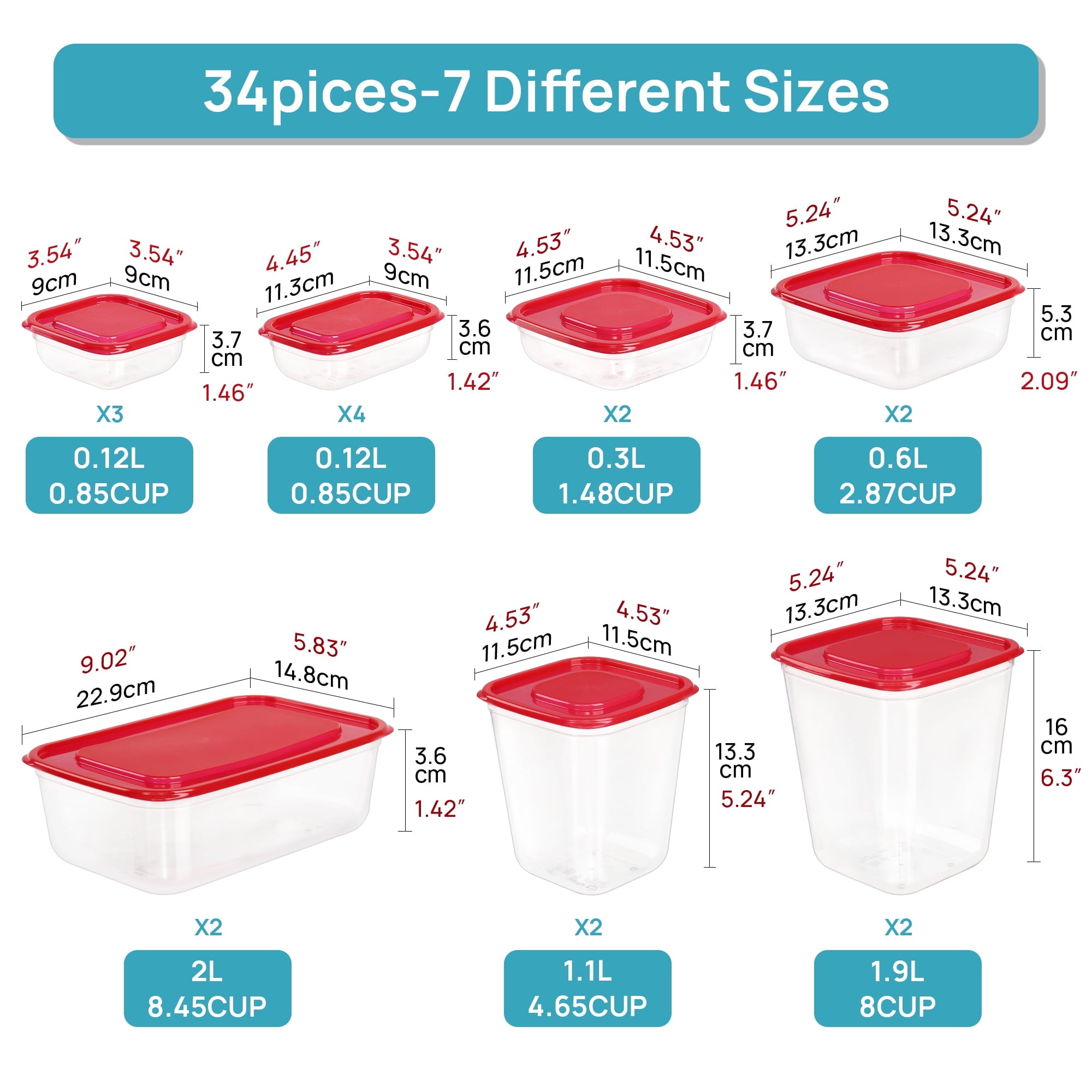 Whimsical Doughnut 34 Pieces Meal Prep Containers, 7-Size ，Plastic Food Storage Containers with Lids for Lunch,Leftover - Deliciously Soft Cupcake Sensory Glob Detail
