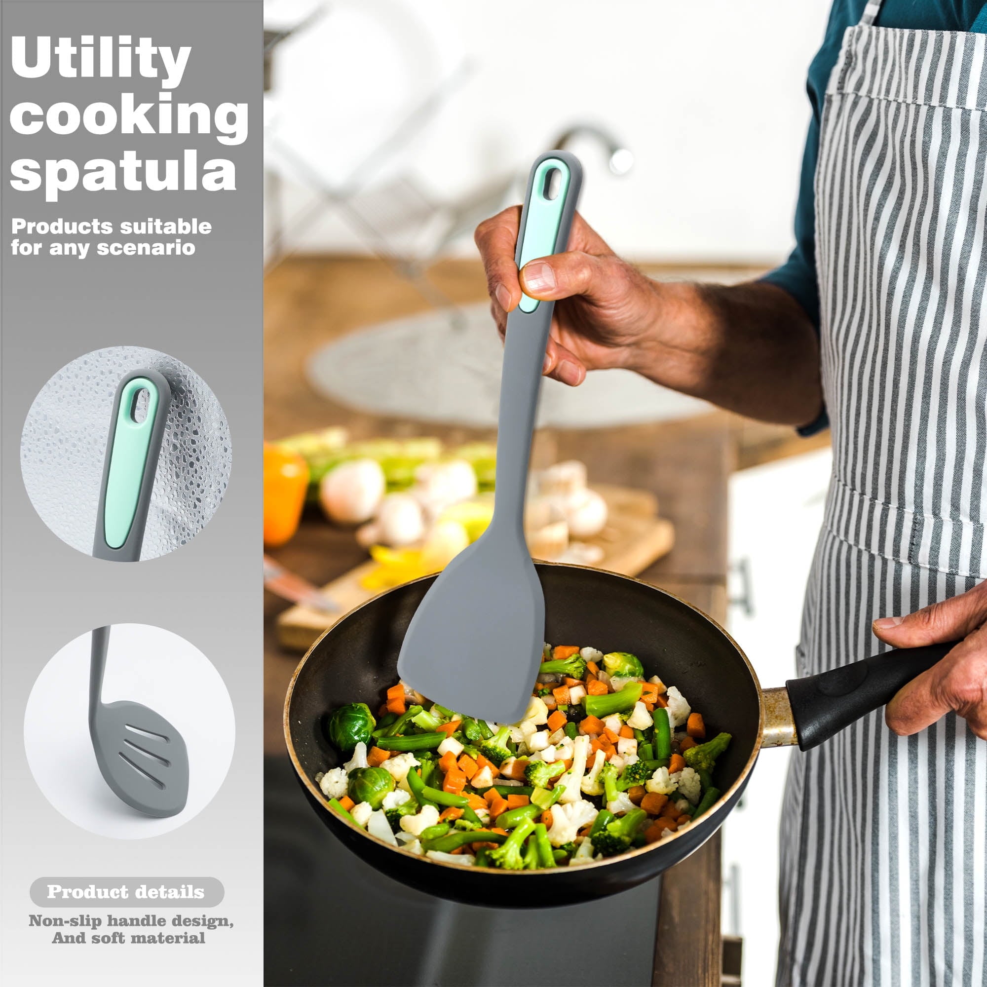 Durable Steel 5 Pieces Silicone Spatula Set, Non-Stick Silicone Turner Spatulas, Heat Resistance Cooking Utensils, Fli... - Professional Kitchen Tool for Culinary Enthusiasts Detail