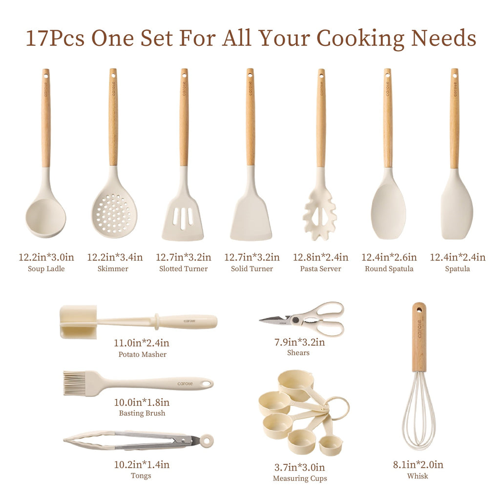 Professional Grade 17-Piece Silicone and Wood Cooking Utensil Set, Heat-Resistant, Safe for Nonstick Cookware - Heavy Duty Stainless Steel Kitchen Shears Detail