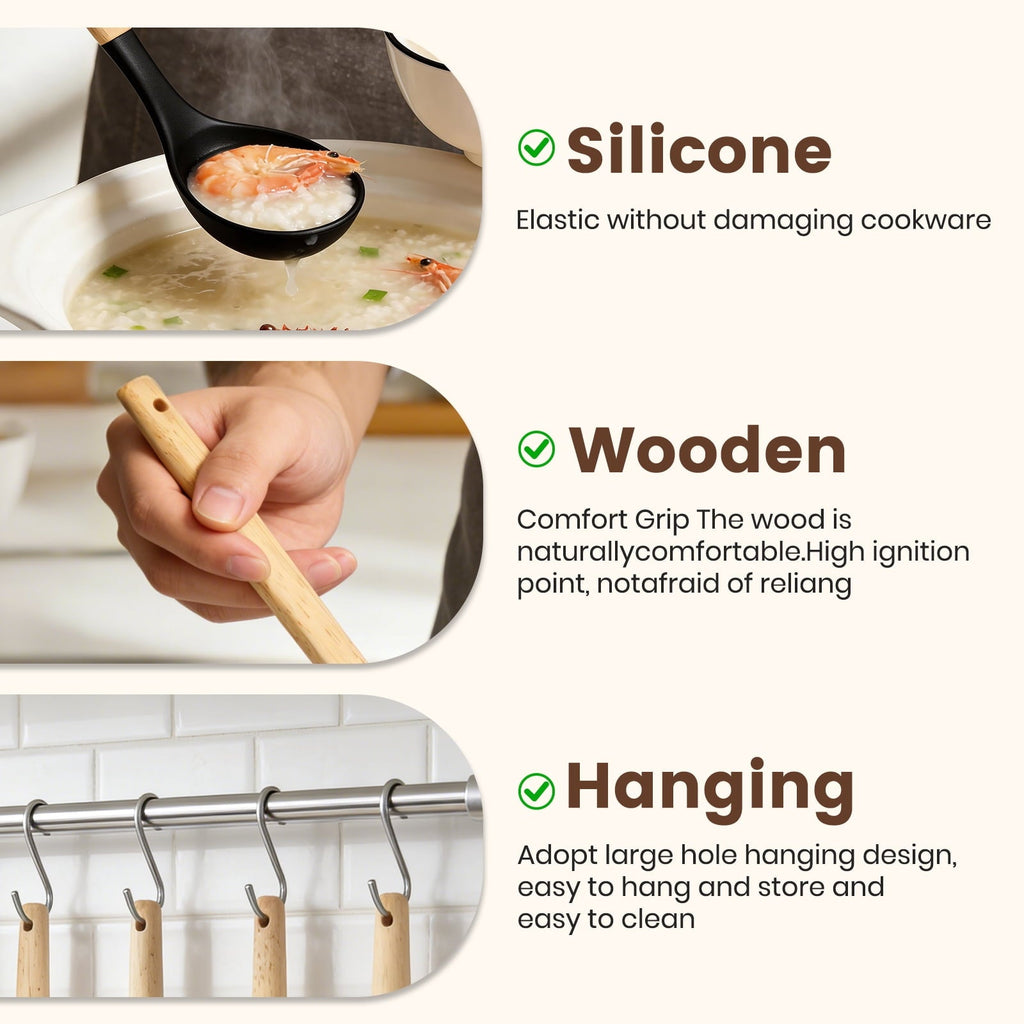 Premium Silicone Silicone Cooking Utensils Set with Holder, 44 PCS Kitchen Utensils Set, Silicone Kitchen Gadgets Spatulas Set for Non... - Premium Stainless Steel Cooking Utensil for Non-Stick Pots Detail