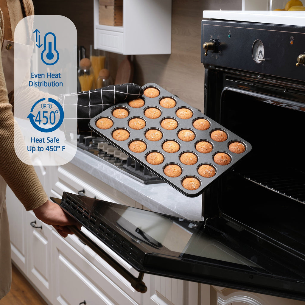 Time-Saving 24 Cavity Mini Muffin Pan, Non-Stick Bakeware,1.8 inch Diameter Cups,Gray,Carbon Steel - Premium Stainless Steel Garlic Presser & Peeler Detail