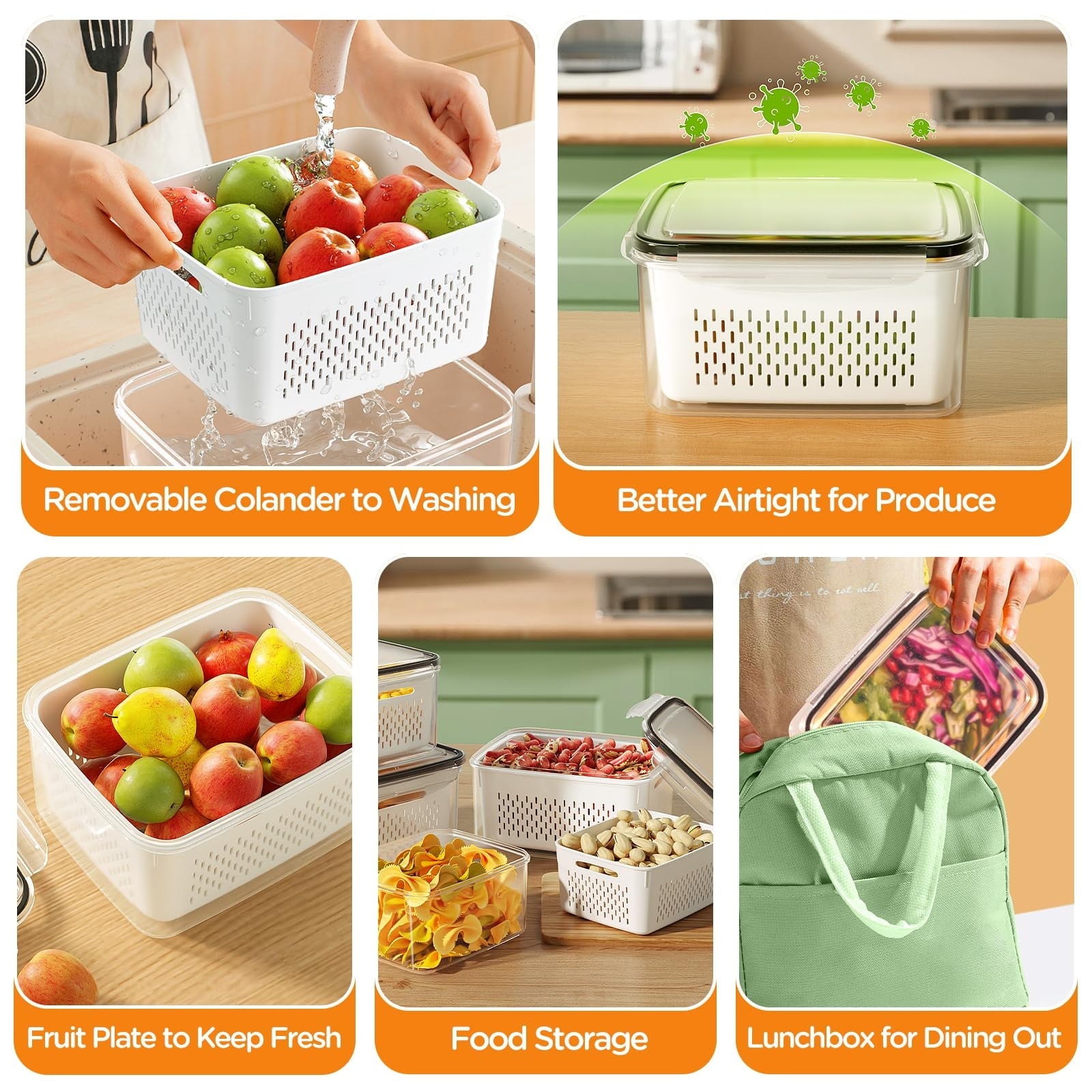 Playful Geometric 5 Pack Fruit Storage Containers for Fridge with Removable Colanders and Lids, 5 in 1 Leakproof Fridge Organizer Bins ... - Deliciously Soft Cupcake Sensory Glob Detail