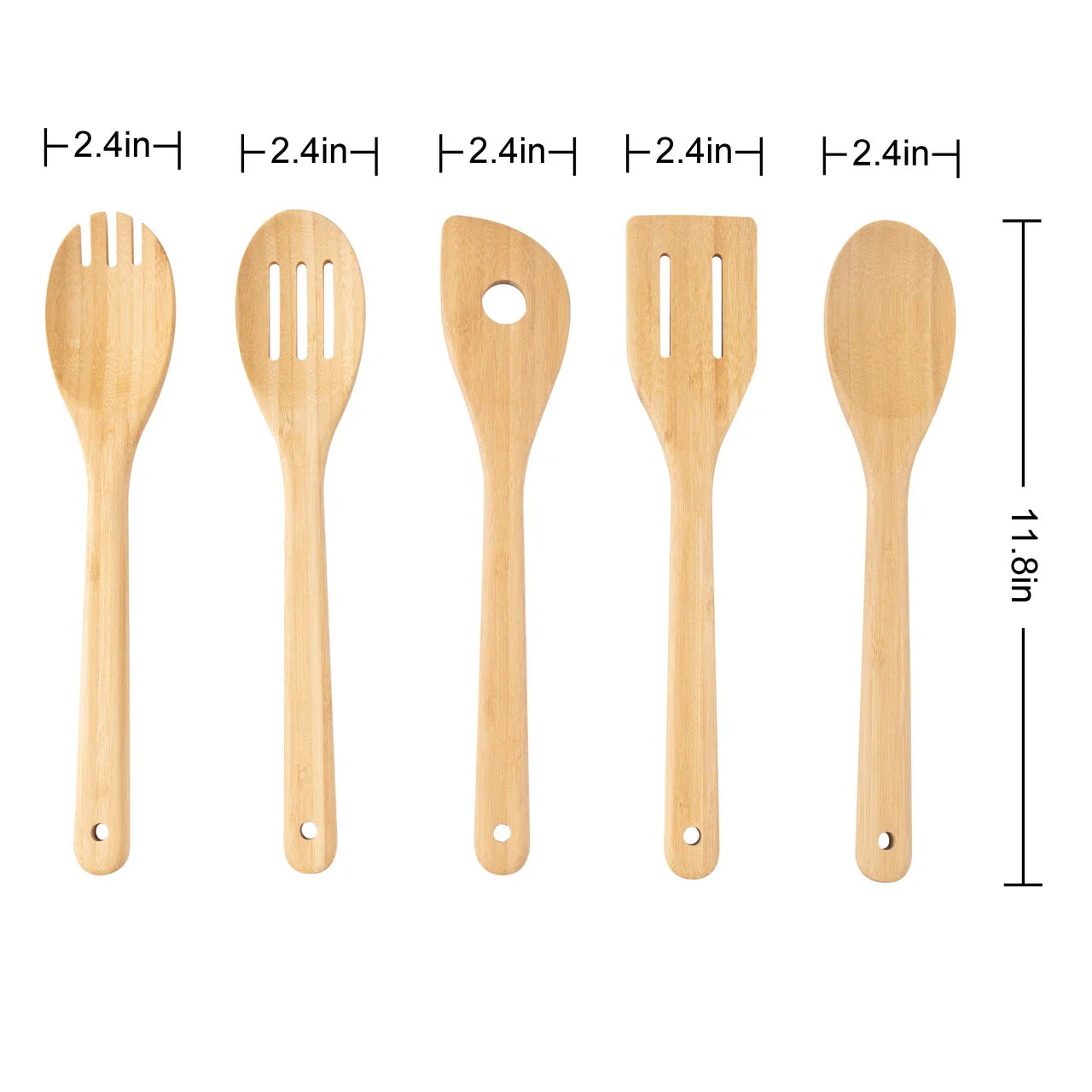 Heat-Resistant 5pk Bamboo Spoons for Cooking, Kitchen Essential Tools Set - Ergonomic Kitchen Tongs and Cooking Spoon Utensil Detail