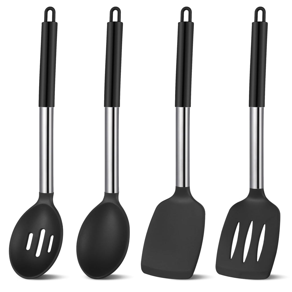 Premium Silicone Silicone Cooking Spatulas and Spoons, 4 Pack Heat Resistant Silicone Cooking Utensils Set, Non-stick Large Ki... - Ergonomic Kitchen Tongs and Cooking Spoon Utensil - Default Title